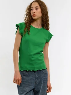 GATE Elastyczny T-shirt z falbankami| Koszulki I Topy·Koszulki
