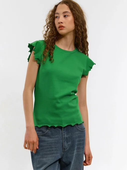 GATE Elastyczny T-shirt z falbankami| Koszulki I Topy·Koszulki