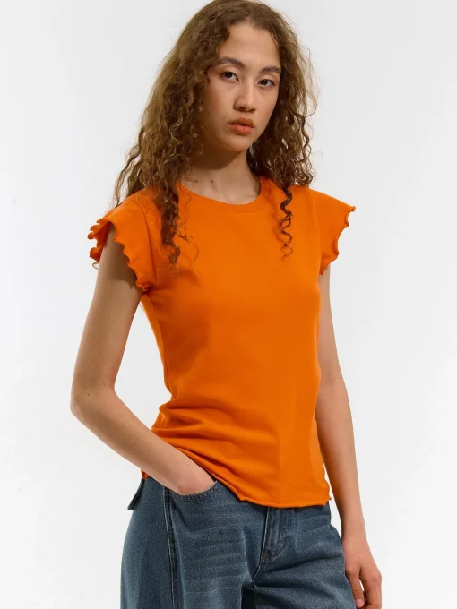 GATE Elastyczny T-shirt z falbankami| Koszulki I Topy·Koszulki