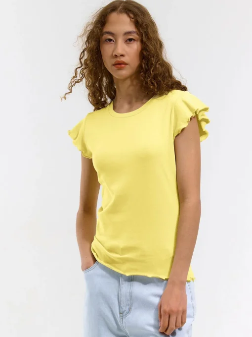 GATE Elastyczny T-shirt z falbankami| Koszulki I Topy·Koszulki