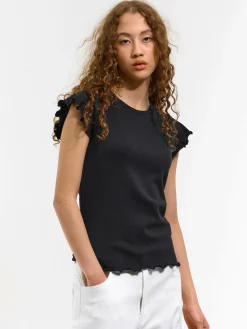 GATE Elastyczny T-shirt z falbankami| Koszulki I Topy·Koszulki