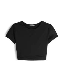 GATE Gładka koszulka o krótkim kroju| Koszulki I Topy·Koszulki|Koszulki I Topy·Crop Top ☀️