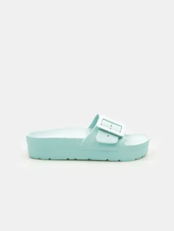 GATE Gumowe klapki z klamrą na platformie| Buty