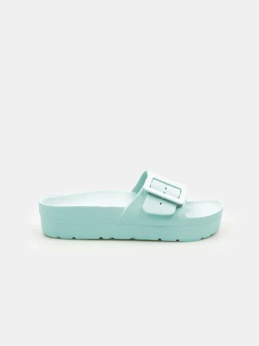 GATE Gumowe klapki z klamrą na platformie| Buty