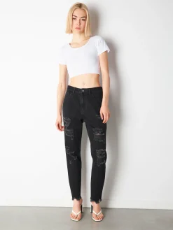 GATE Jeansy mom fit z dziurami| Spodnie·Jeansy