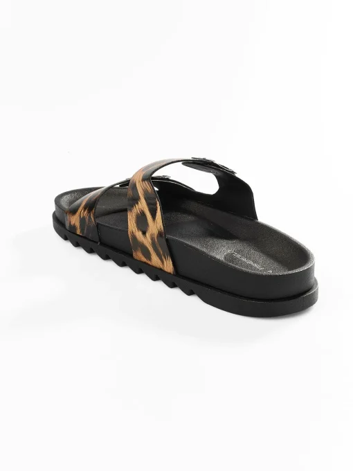 GATE Kapcie z podwójną klamrą w panterkę| Buty