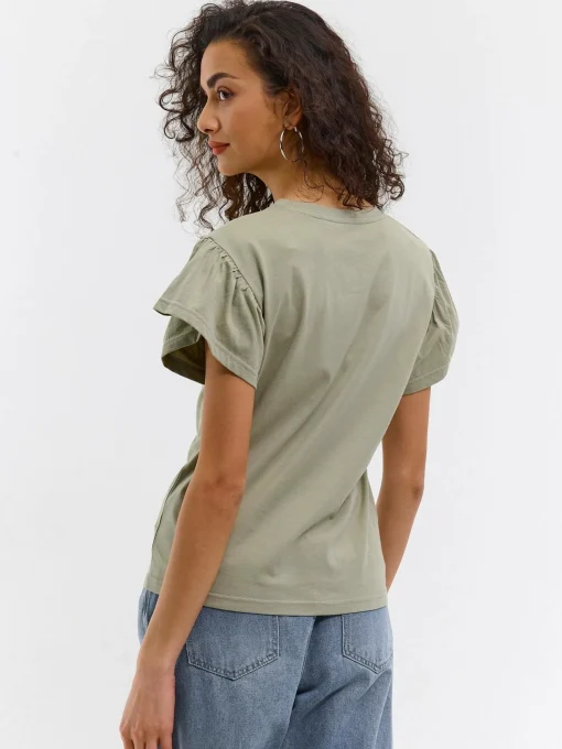 GATE Klasyczny bawełniany t-shirt z marszczeniami| Koszulki I Topy·Koszulki