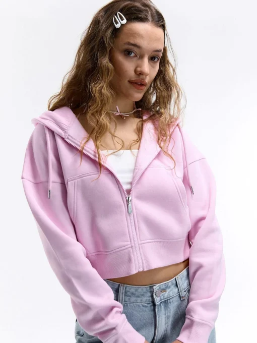 GATE Krótka bluza zapinana na zamek z kapturem| Swetry I Bluzy·Bluzy