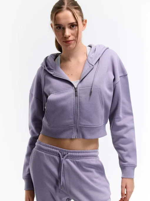 GATE Krótka bluza zapinana na zamek z kapturem| Swetry I Bluzy·Bluzy