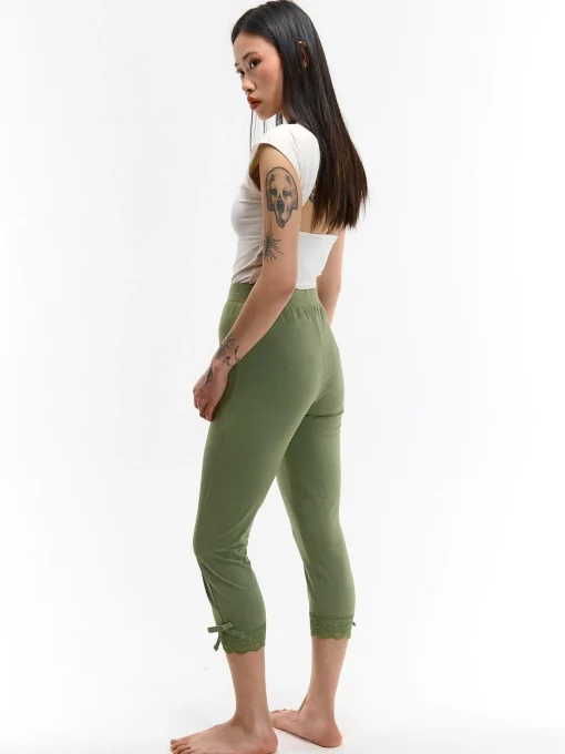 GATE Legginsy 3/4 bawełniane z koronką| Spodnie·Legginsy