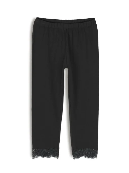 GATE Legginsy 3/4 z koronkowym wykończeniem| Spodnie·Legginsy