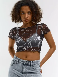 GATE Siateczkowy top z krótkimi rękawami| Koszulki I Topy·Topy|Koszulki I Topy·Koszulki