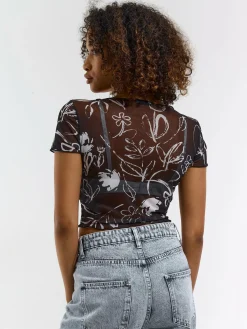 GATE Siateczkowy top z krótkimi rękawami| Koszulki I Topy·Topy|Koszulki I Topy·Koszulki