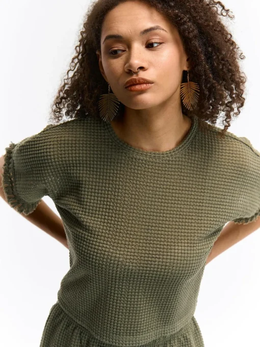 GATE Top damski z tkaniny strukturalnej| Koszulki I Topy·Topy|Koszulki I Topy·Crop Top ☀️