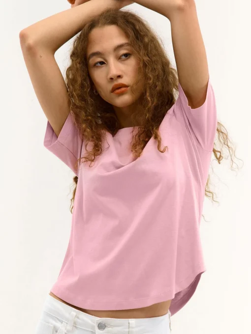 GATE T-shirt basic z bawełny z okrągłym dołem| Koszulki I Topy·Koszulki