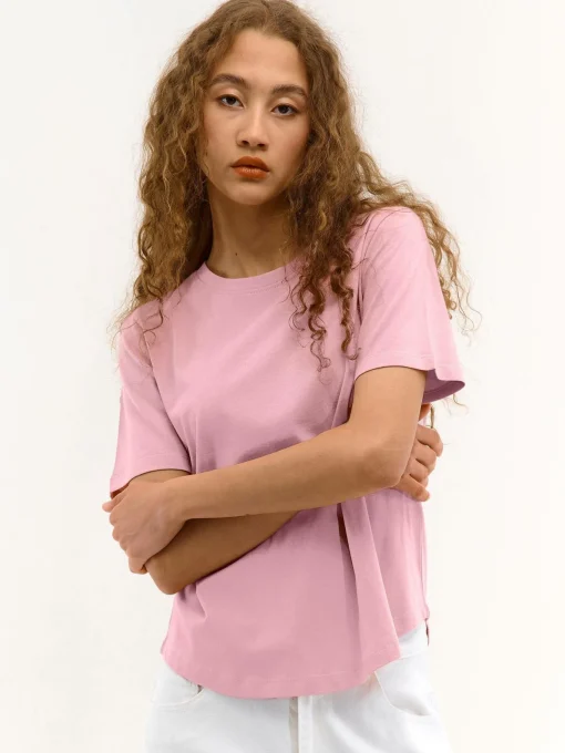 GATE T-shirt basic z bawełny z okrągłym dołem| Koszulki I Topy·Koszulki