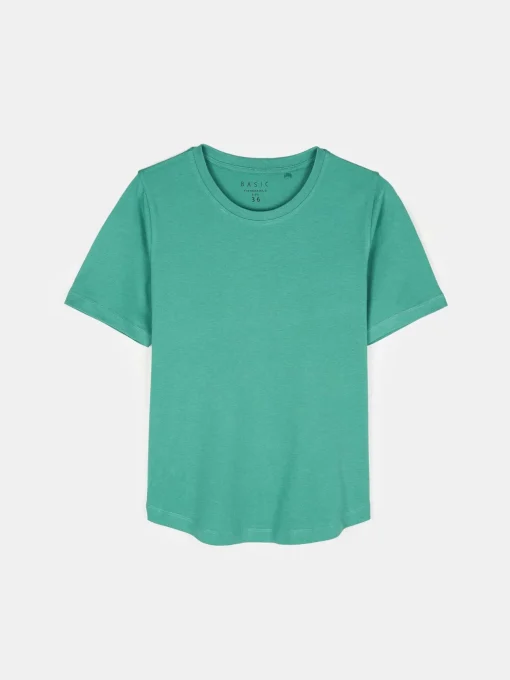 GATE T-shirt basic z bawełny z okrągłym dołem| Koszulki I Topy·Koszulki